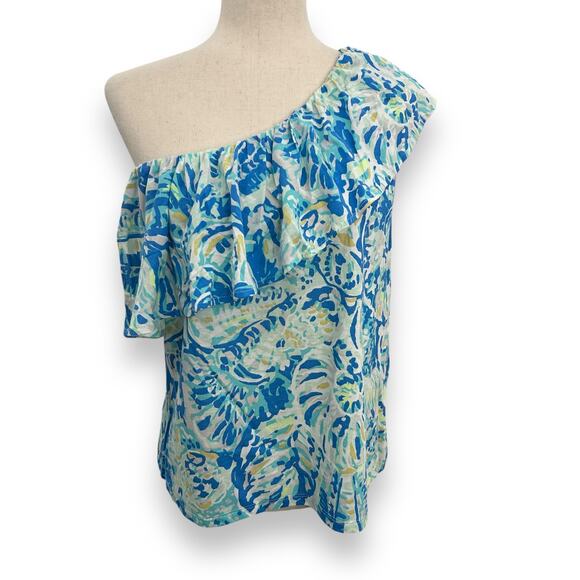 NEW Lilly Pulitzer Matteo Top in Bennet Blue Salty Seas size Medium One Shoulder - Picture 4 of 9